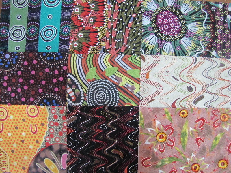 9 Australian Aboriginal Fabric Precut 9 1/2" squares - Pack 2 - Click Image to Close
